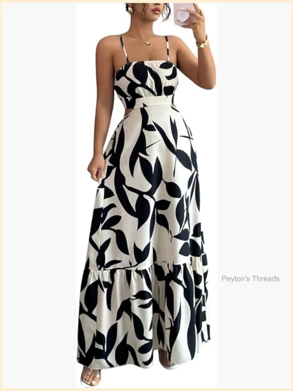 Cut Out Floral Print Tropical Maxi Cami Dress Ruffle Flowy Summer Sundress - Picture 1 of 6
